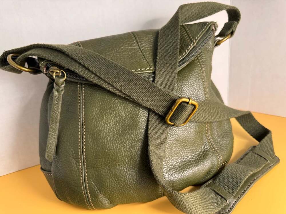 The Sak Olive Green Pebbled Leather Crossbody Bag